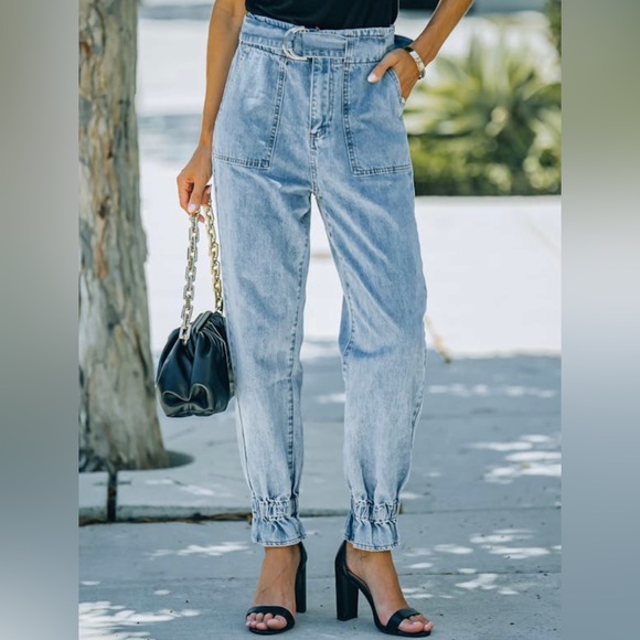 Rena High Rise Belted Denim Pants - Picture 2 of 4